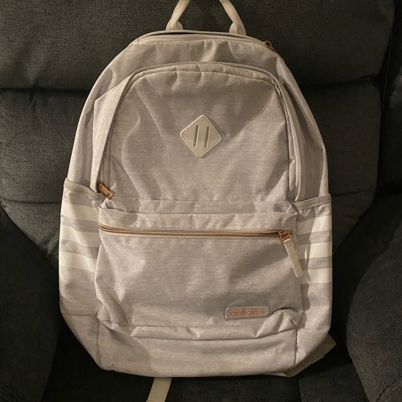 Rose gold and grey adidas backpack